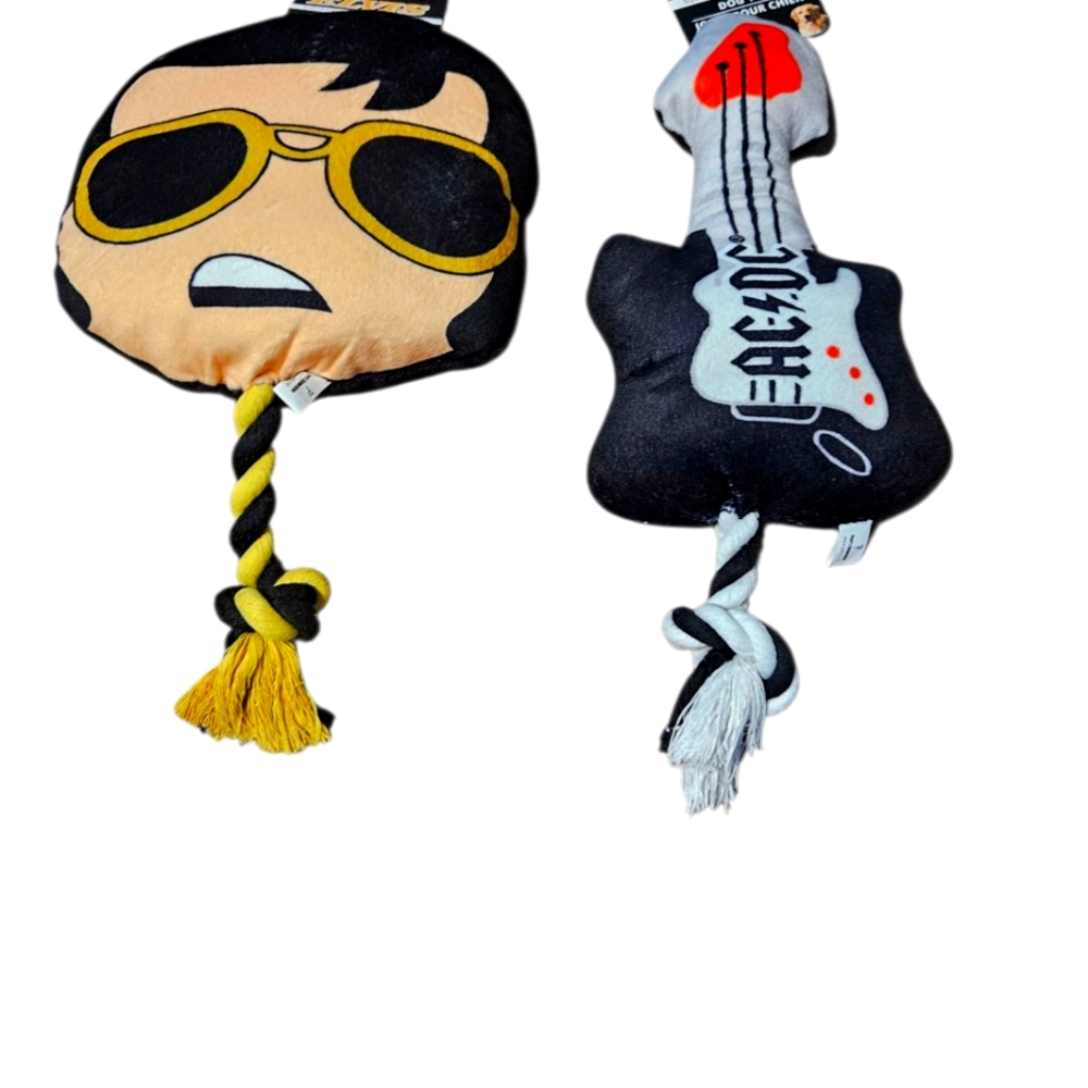 Perri's Squeaky Dog Toy Elvis Prrsley & AC\DC Guitar Squeaky Dog Toys W/Rope